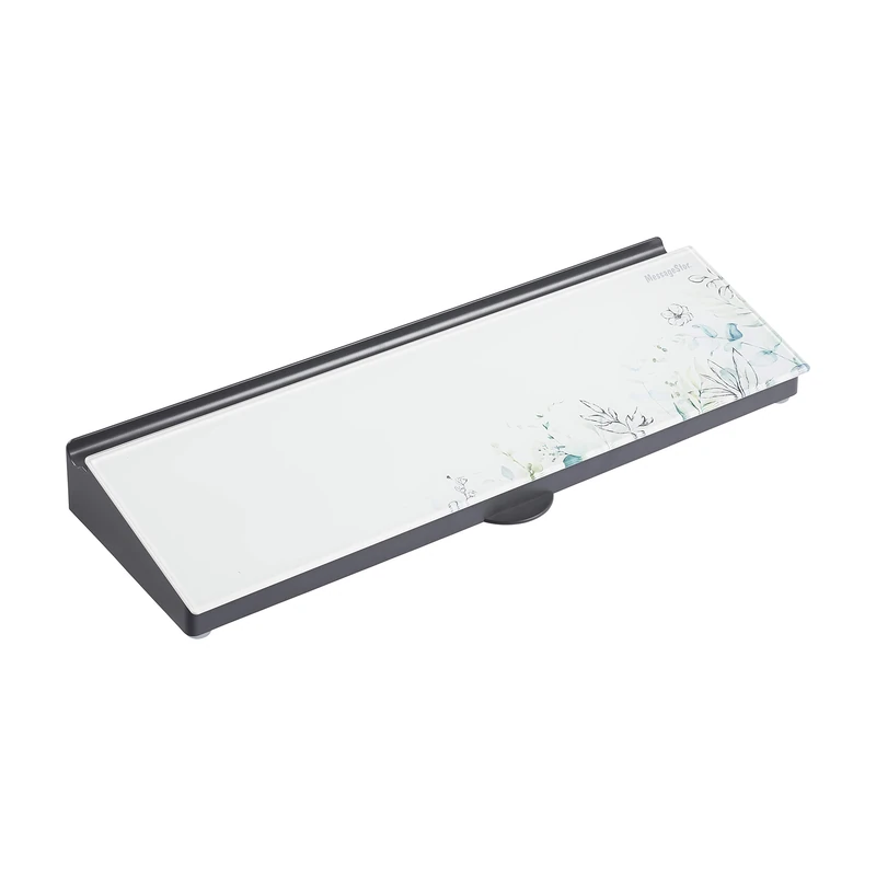MessageStor Keyboard Write and Store, 18 in x 6.5 in Glass Dry-Erase Surface, Whiteboard Angled Desktop Memo Pad with Accessory Storage and Built-in Smart Phone Charger Organizer - Botanical Design