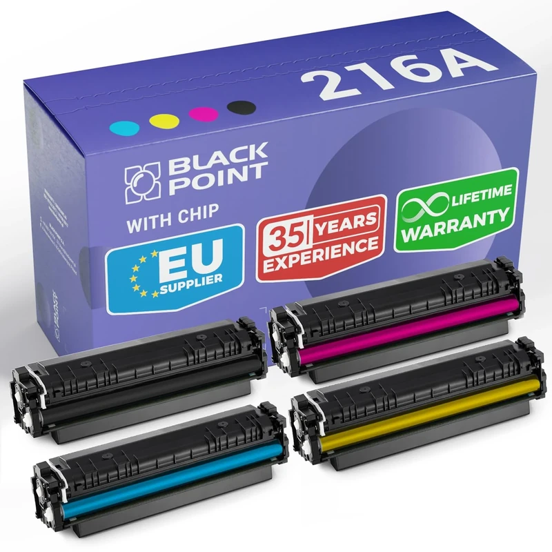 BLACK POINT [With Chip] Toner Set of 4 Compatible with HP 216A HP W2410A HP W2411A HP W2412A HP W2413A for HP Colour Laser MFP M182n, HP Colour Laser MFP M183fw - TÜV Certified