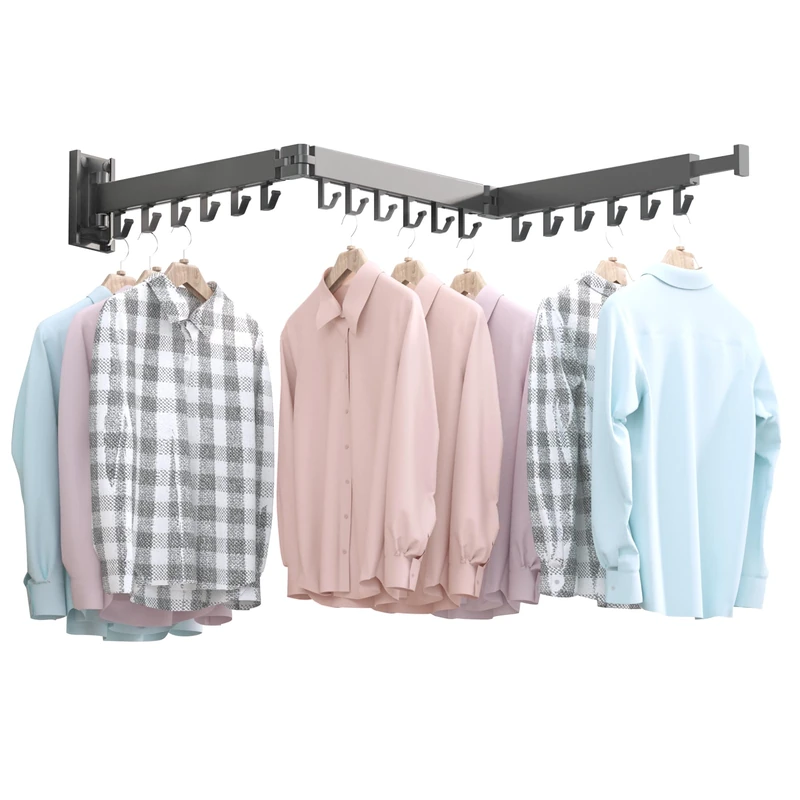 BOQORAD Wall Mounted Clothes Hanger Space-Saver，Retractable Garment Laundry Drying Rack，Collapsible Clothes Dry Racks for Balcony, Mudroom, Bedroom