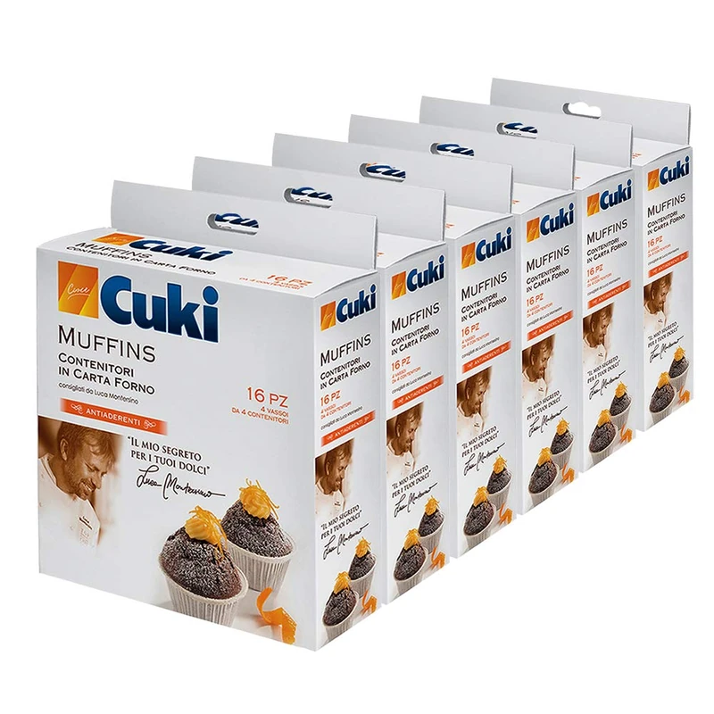 Cuki Muffins Oven Paper Containers - Ø7.9 x H3.5 cm - 4 Trays of 4 Containers - 6 Packs of 16 Pieces