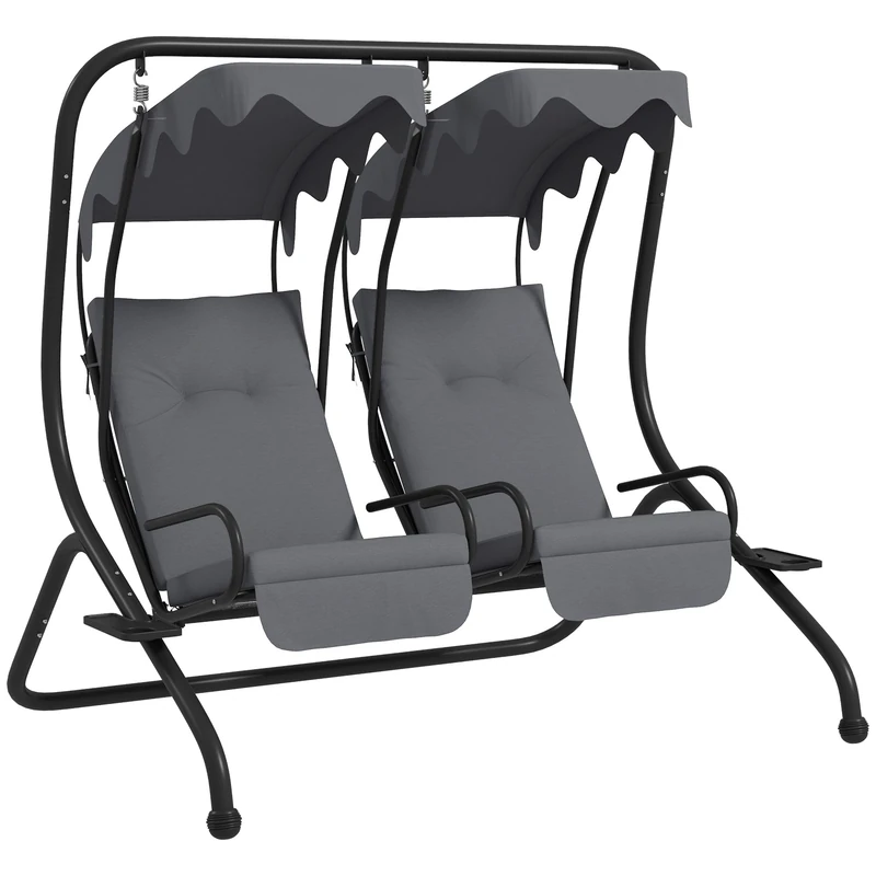 Outsunny Canopy Swing Chair Modern Garden Swing Seat Outdoor Relax Chairs w/ 2 Separate Chairs, Cushions and Removable Shade Canopy, Grey