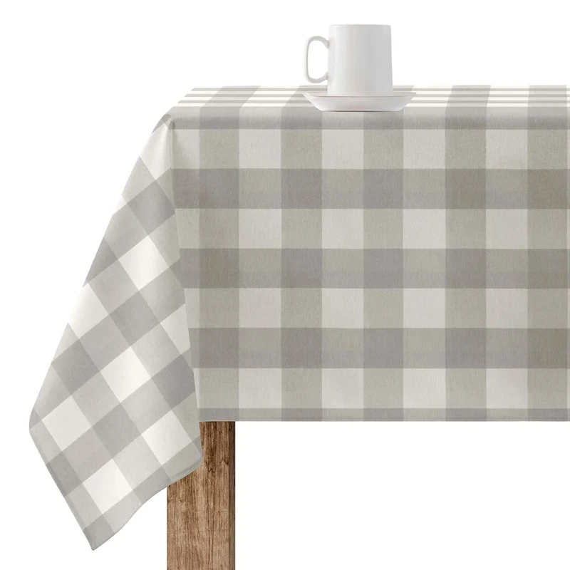 BELUM | 550-10 Resin Stain-Resistant Tablecloth, Vichy Plaid Tablecloth Size; 250 x 155 cm, Stain-Resistant Tablecloth, Grey Vichy Tablecloth, 100% Organic Cotton Fabric Tablecloth