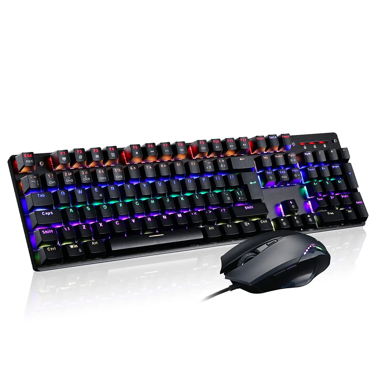 Teamwolf Mechanical Gaming Keyboard RGB Backlight UK Layout 105 Keys and Mouse 4800 DPI Professional Combo (Blue Switches)