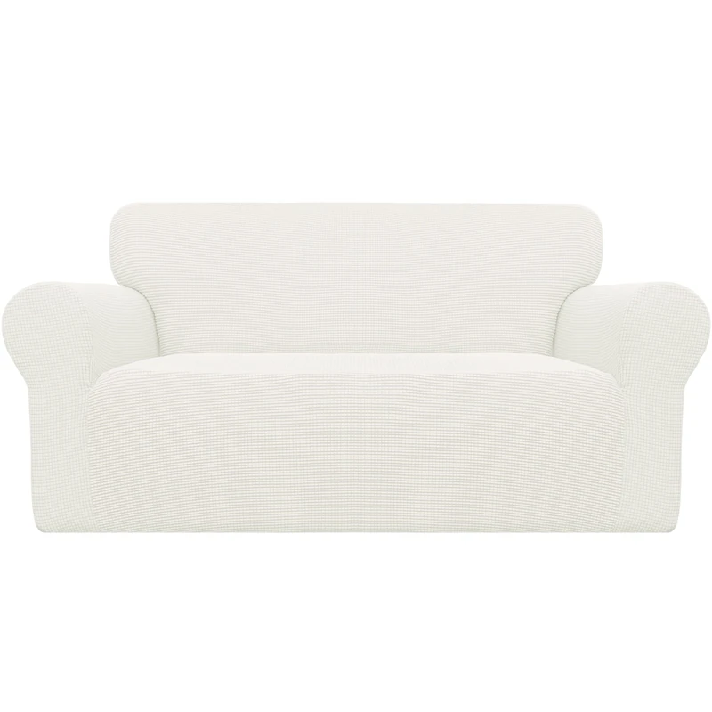 Easy-Going Stretch Oversized Loveseat Slipcover 1-Piece Sofa Cover Furniture Protector Couch Soft with Elastic Bottom for Kids Polyester Spandex Jacquard Fabric Small Checks Cream
