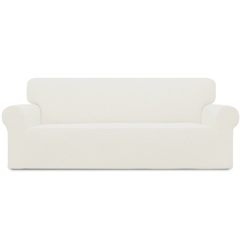 Easy-Going Stretch Oversized Sofa Slipcover 1-Piece Sofa Cover Furniture Protector Couch Soft with Elastic Bottom for Kids, Polyester Spandex Jacquard Fabric Small Checks Cream