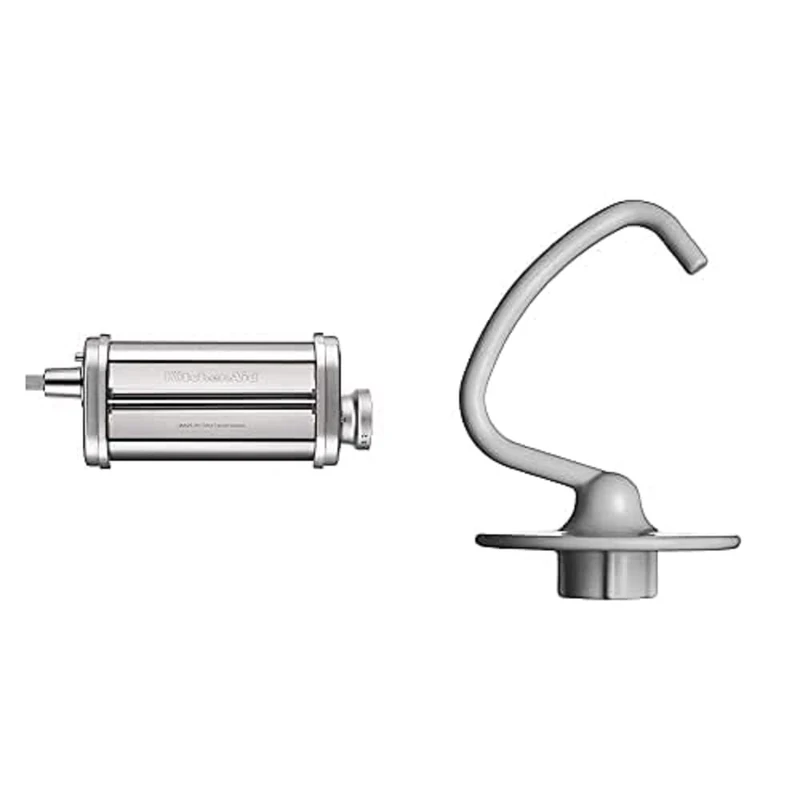 KitchenAid 5KSMPSA Pasta Sheet Roller (Optional Accessory for KitchenAid Stand Mixers) with UK 5K452DH Dough Hook, White