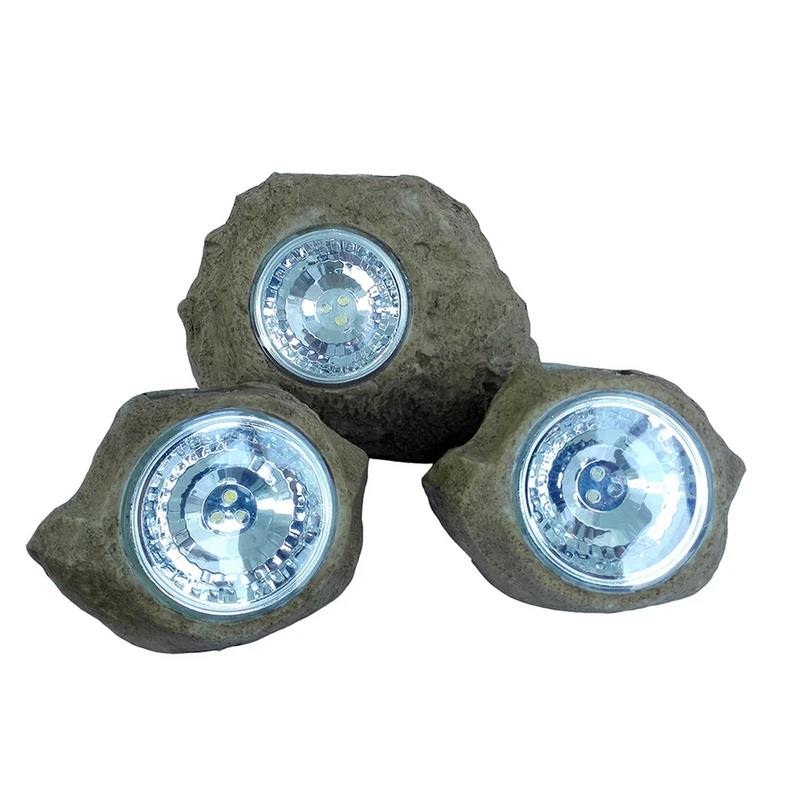 Set of 3 Solar Garden Rocky Brown 14 and 9 cm LED White - Image 1
