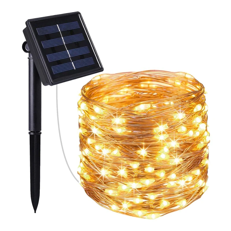 LUMI JARDIN Skinny Solar 42M 8 Modes 400 Micro LED Copper String Lights Warm White