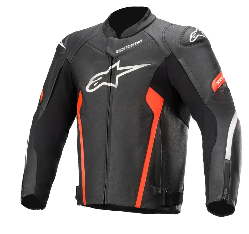 Alpinestars Men's Faster V2 Leather Jacket Fluorescent, Black/Fluo Red, 54 (EU) - Image 1