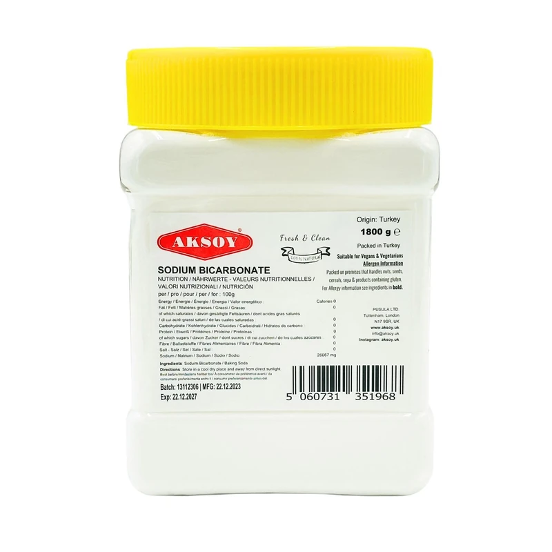Aksoy Baking Soda 1.8KG Jar || Pure Sodium Bicarbonate Powder, Highest Purity, Food Grade – Versatile Baking Soda for Cooking, Baking, Cleaning, Deodorizing & More!