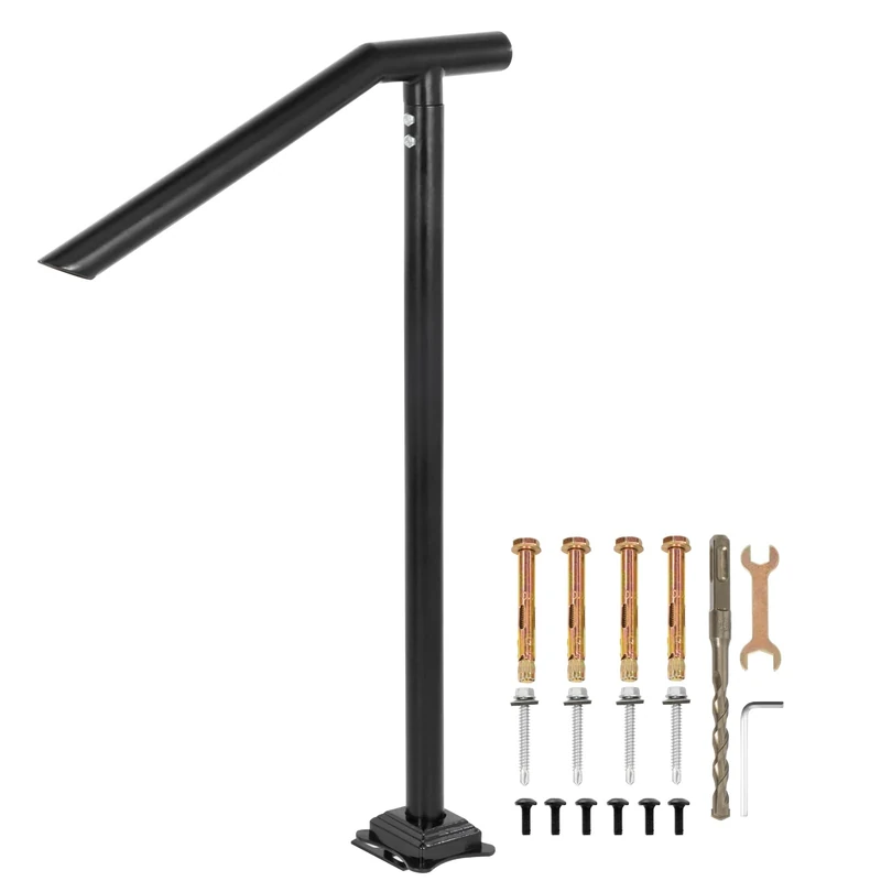 Happybuy 1-3 Step Steel Handrail, Black Varnished Stylish Handrails for Outdoor Steps, 330LBS Capacity