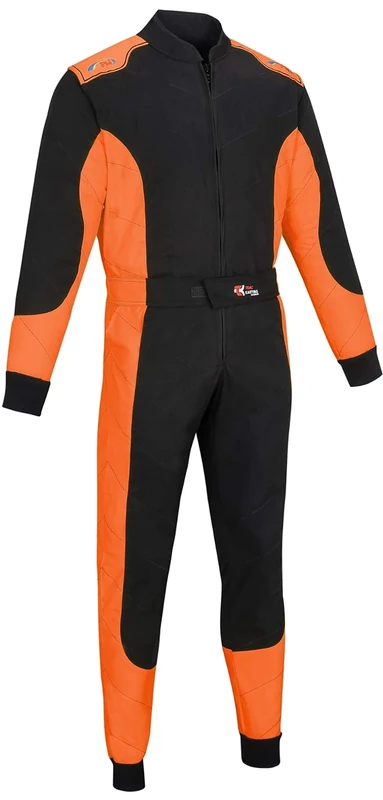 Adult Kart Racing Suit Race Rally One Piece Polycotton Karting Suit (Black & Orange, XXXXL)