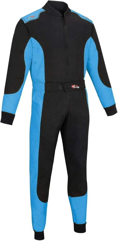 Adult Kart Racing Suit Race Rally One Piece Polycotton Karting Suit (Black & Cyan, XL)