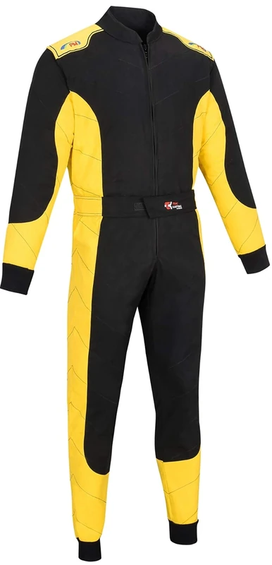 Adult Kart Racing Suit Race Rally One Piece Polycotton Karting Suit (Black & yellow, XS)