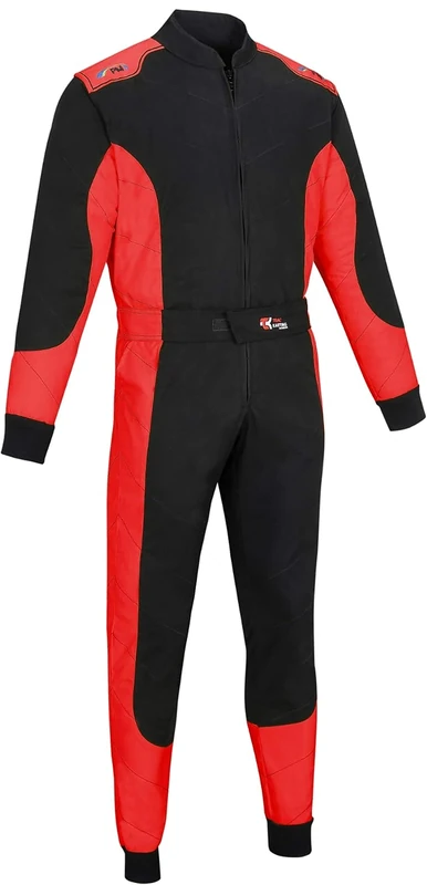 Adult Kart Racing Suit Race Rally One Piece Polycotton Karting Suit (Black & Red, M)