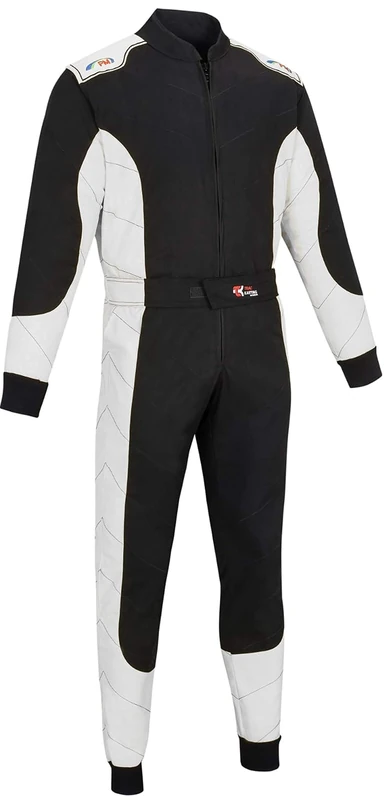 Adult Kart Racing Suit Race Rally One Piece Polycotton Karting Suit (Black & White, XS)