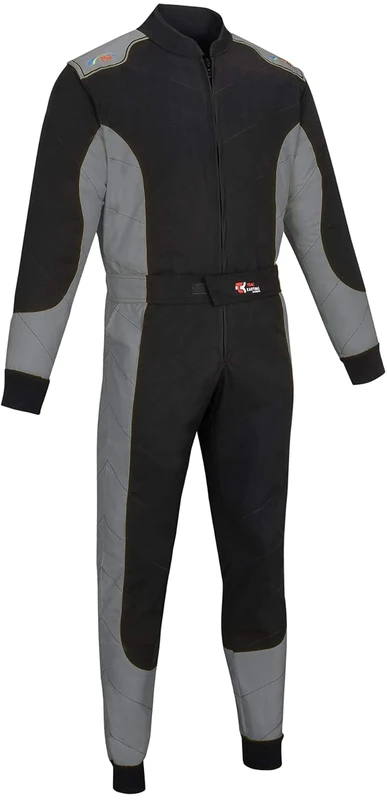 Adult Kart Racing Suit Race Rally One Piece Polycotton Karting Suit (Black & grey, XL)
