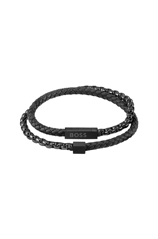 BOSS Jewelry Men's BLENDED Collection Leather Bracelet Black - 1580150M