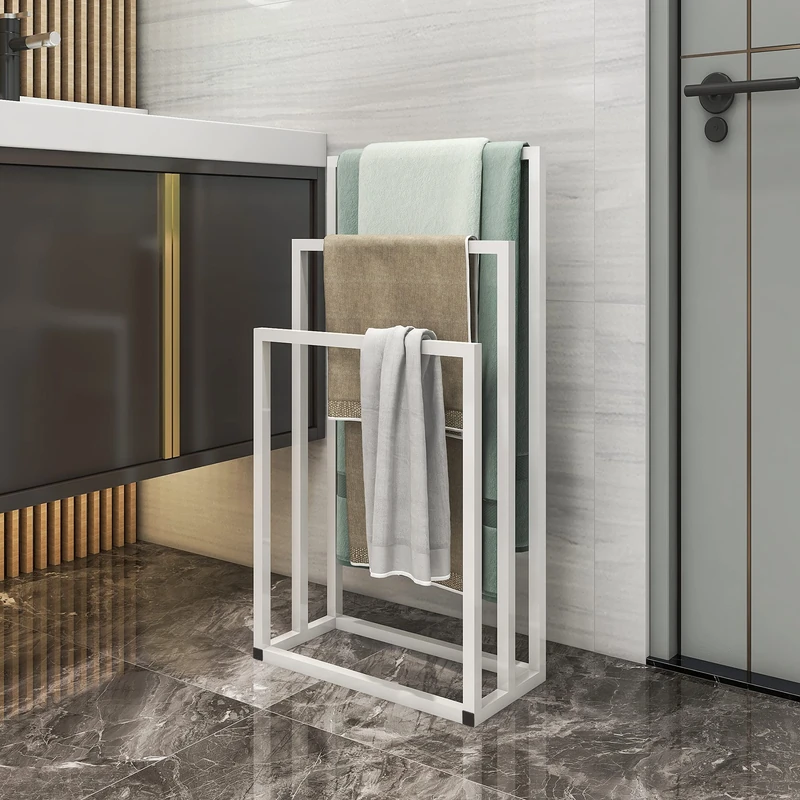 BOFENG 3-Tier White Metal Towel Rack 3 Bars Freestanding Towel Holder Drying Shelf Stand Towel Bar Storage Ladder Bathroom Accessories Organizer Bath Storage,Hand Towel,Washcloth,Kitchen Cloth