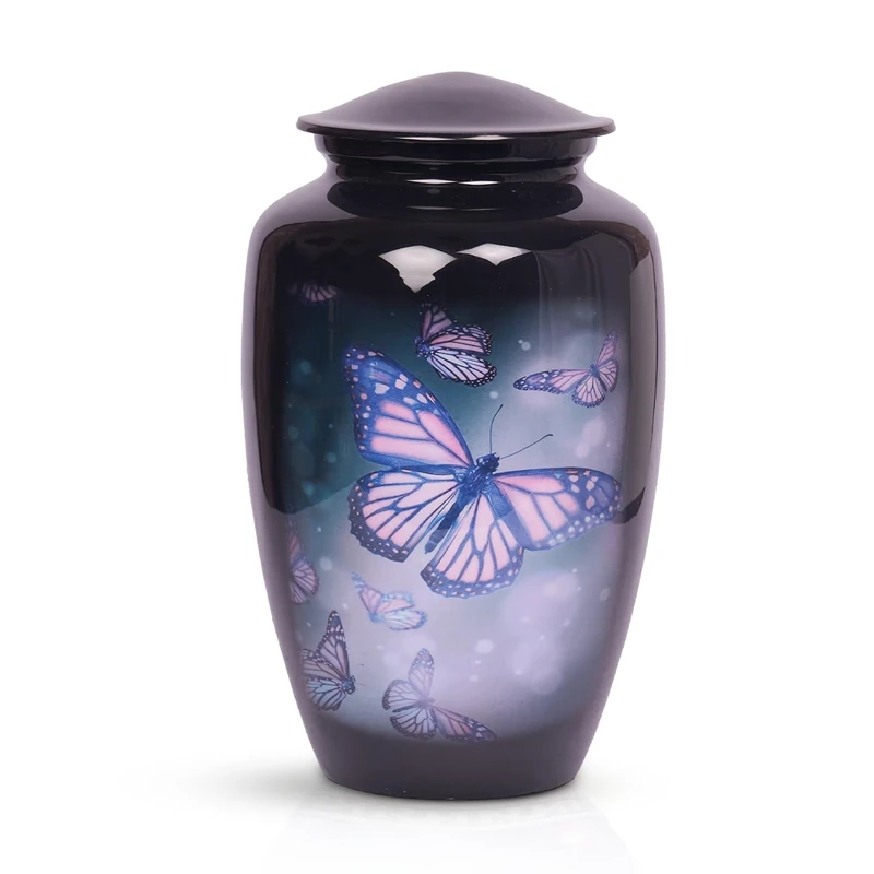 HLC Lovely Butterfly Black Finish Cremation Urn for Human Ashes - Funeral Urn Handcrafted - Affordable Urn for Ashes (Adult (200 lbs) – 10.5 x 6 “)