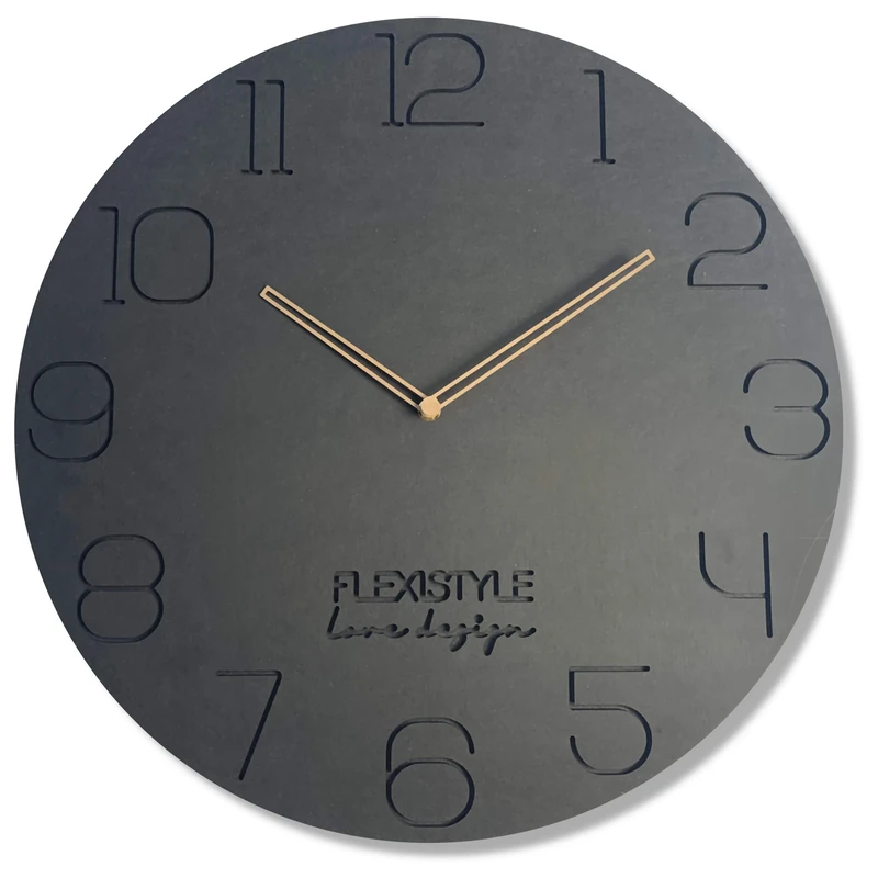 FLEXISTYLE large wall clock 50cm dark grey wooden clock hands sient non ticking unusual design for office living room bedroom