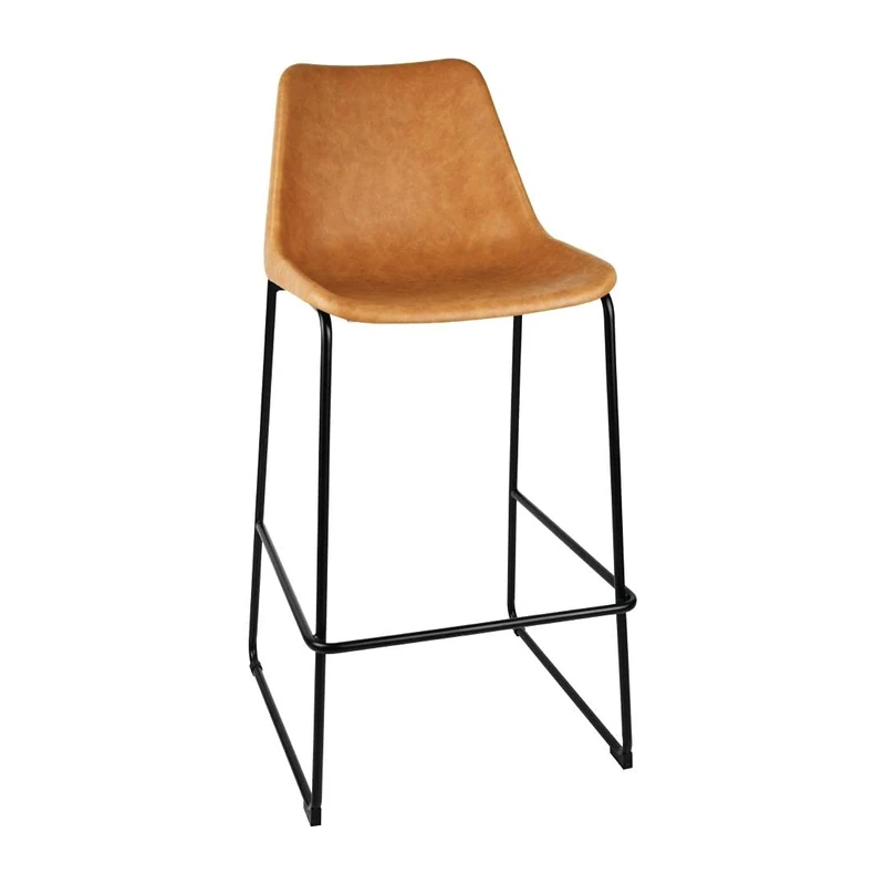 Bolero Rodeo High Stools with Back Support Camel - Leather-Effect Seat Bar, Kitchen, Breakfast Stool FB885
