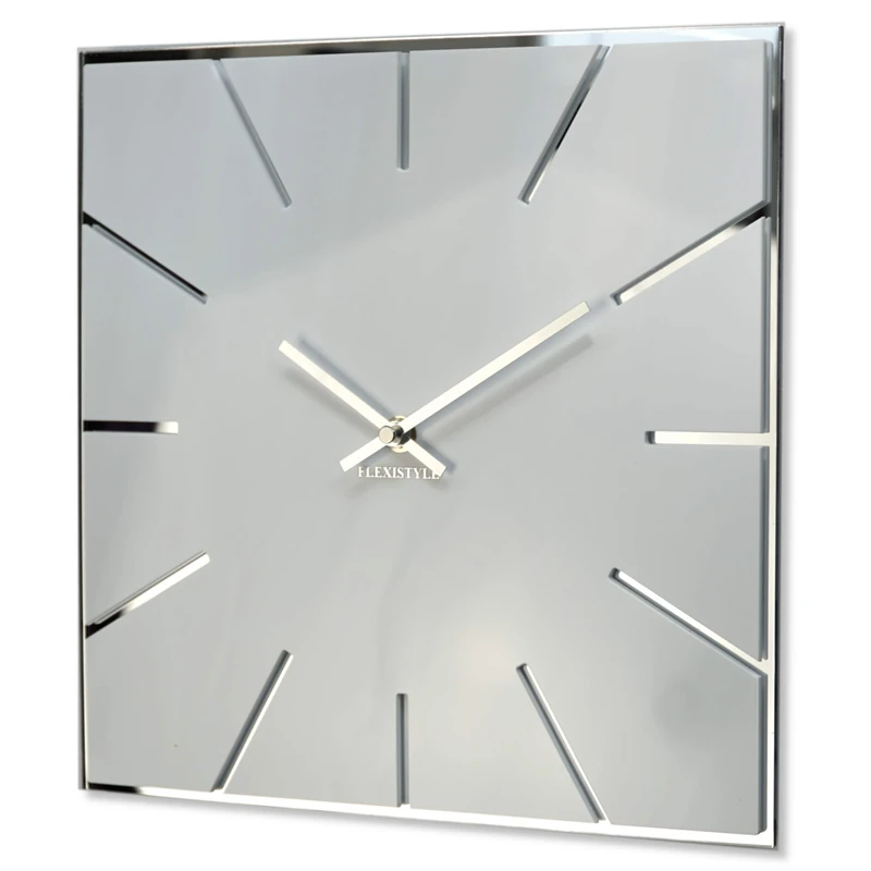 FLEXISTYLE Exact Square Wall Clock 30 cm Diameter, No Ticking Noise, Modern, Design Acrylic Glass and Acrylic Mirror, Living Room, Bedroom (White)