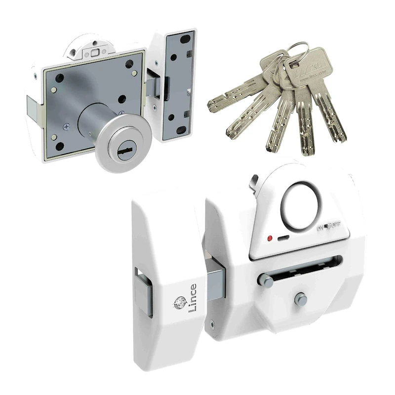 Lince - 7930rsa Rim Door Lock | High Security heavy duty sliding dead bolt with built-in alarm | anti bump, anti pick, anti drill cylinder
