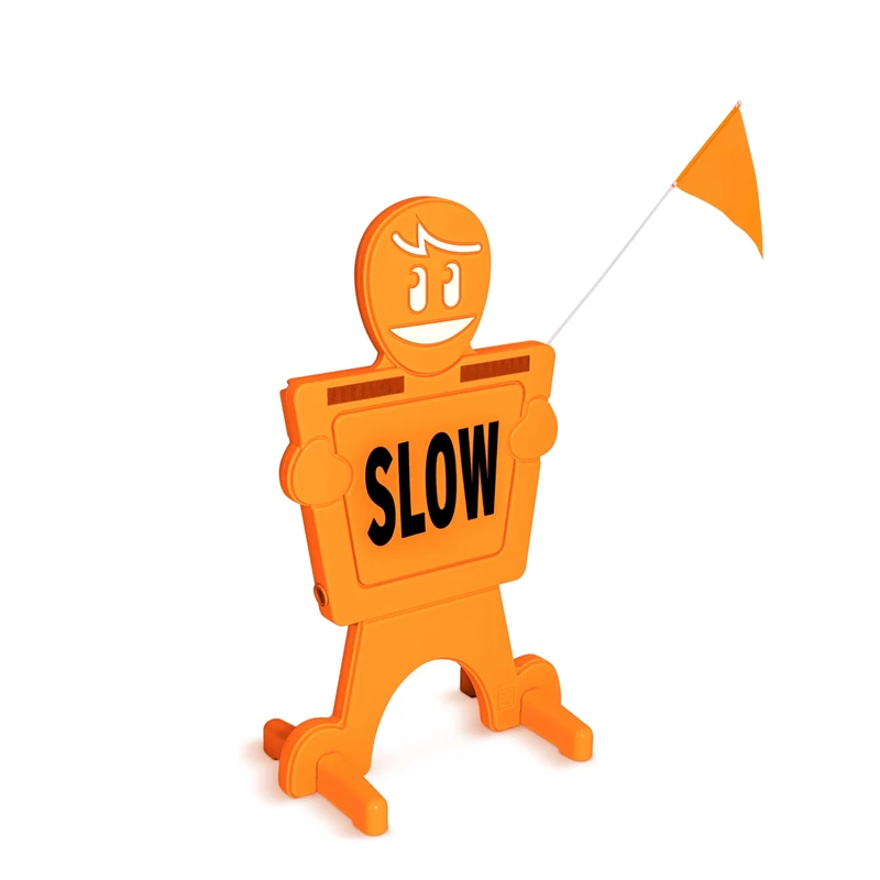 GoSports SlowDownMan! Street Safety Sign - 3ft High Visibility Kids at Play Signage for Neighborhoods with 9 Decal Options and Flag - Image 1