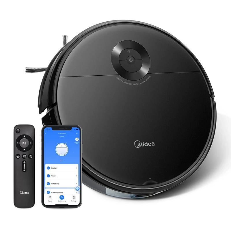 Midea Robot Vacuum VCR09B with 4000 Pa High Suction Motor Power, Wi-Fi Control, Robot Vacuum Cleaner with Mop with 100min Long Runtime, Multi Cleaning Modes, App Compatible with Alexa/Google - Black
