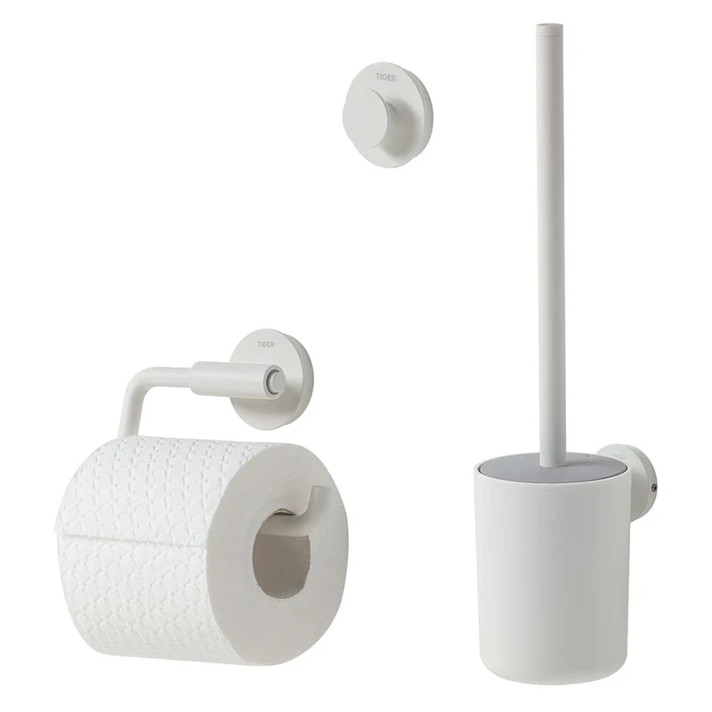 Tiger Urban Toilet accessories set - Toilet brush and holder - Toilet roll holder without cover - Towel hook - White