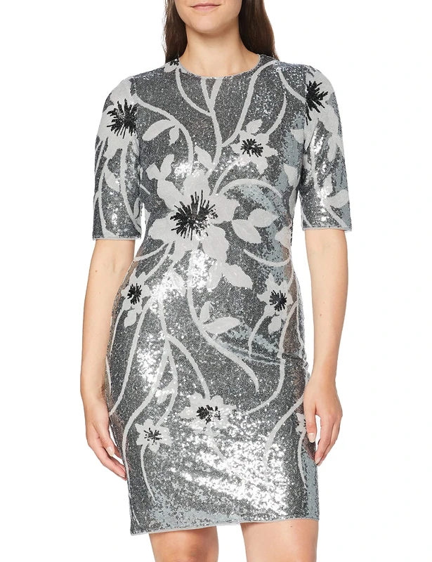 Gina Bacconi Women's Sequin Dress Cocktail, Grey, 18