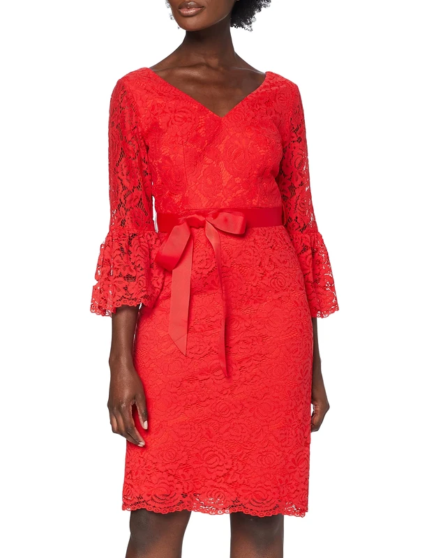 Gina Bacconi Women's Scallop Lace Dress Cocktail, RED, 12