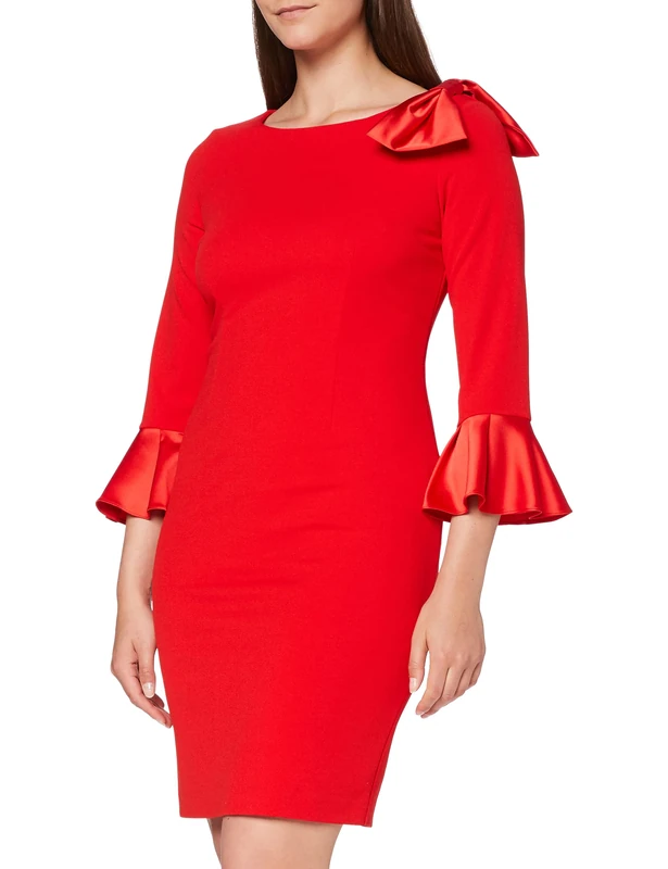 Gina Bacconi Women's Scuba Crepe and Satin Dress Cocktail, FIRE RED, 16