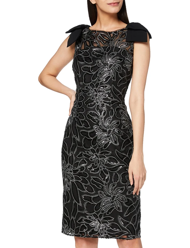 Gina Bacconi Women's Embroidered Shift Dress Cocktail, Black, 08