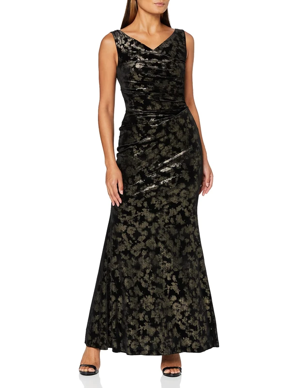 Gina Bacconi Women's Velvet Maxi Dress Cocktail, Black/Gold, 26