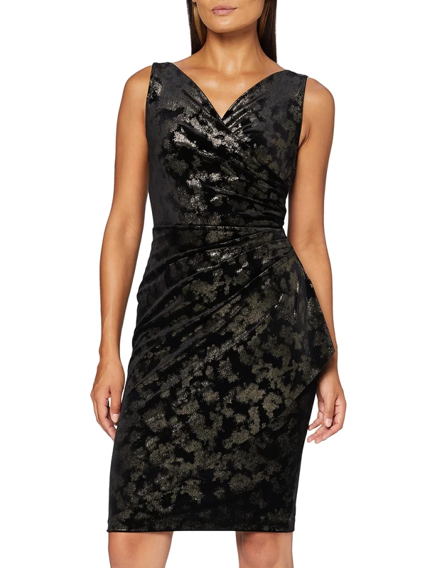 Gina Bacconi Women's Metallic Velvet Wrap Dress Cocktail, Black/Gold, 20