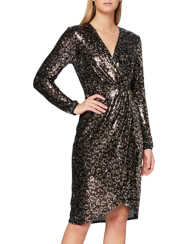 Gina Bacconi Women's Sequin Wrap Cocktail Dress - Brown/Gold