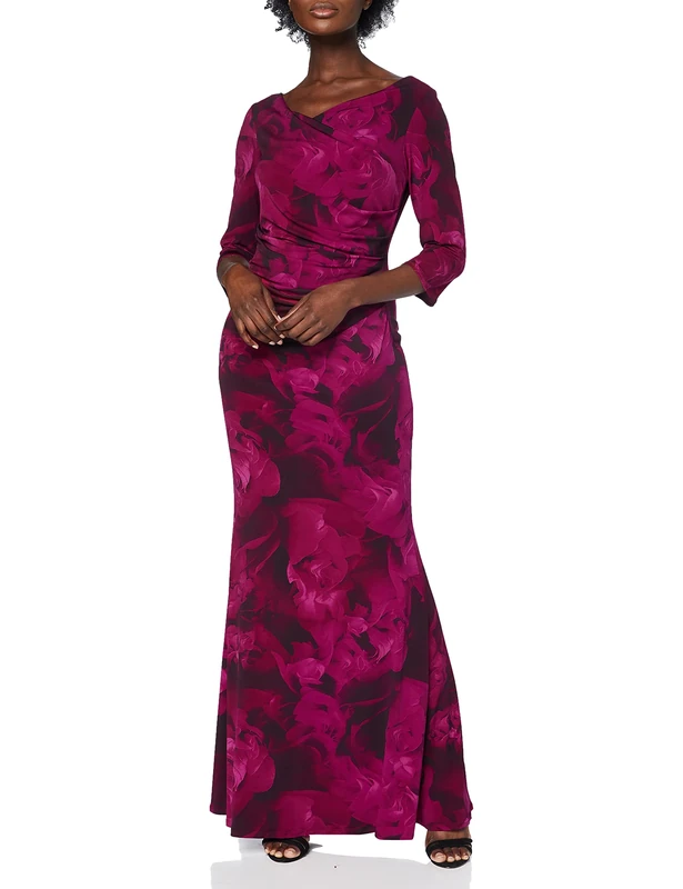 Gina Bacconi Women's Floral Maxi Dress Cocktail, Magenta, 12