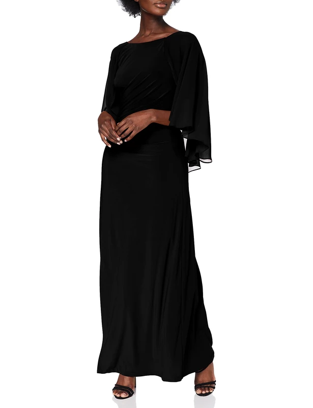 Gina Bacconi Women's Cape Maxi Dress Cocktail, Black, 20