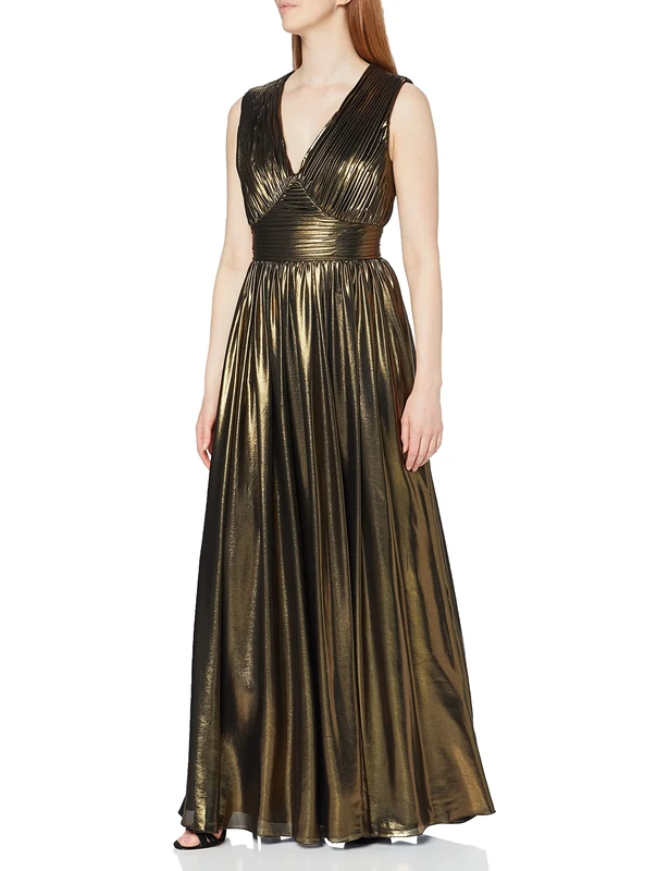 Gina Bacconi Women's Metallic Chiffon Maxi Dress, Black/Gold, 16