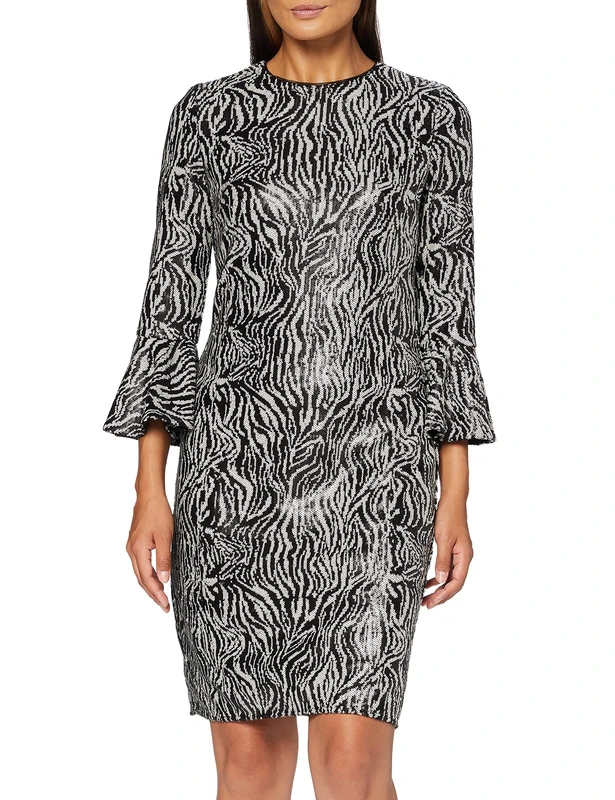 Gina Bacconi Women's Zebra Sequin Dress Cocktail, Black/White, 08