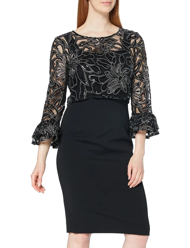 Gina Bacconi Women's Embroidered Overtop Dress Cocktail, Black, 14