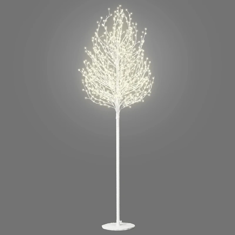 VeryMerry 5FT Micro Dot Birch Christmas Tree with 580 Warm White LED Lights, Auto-Off Timer and 8 Lighting Modes, Suitable for Indoor and Outdoor Use - White