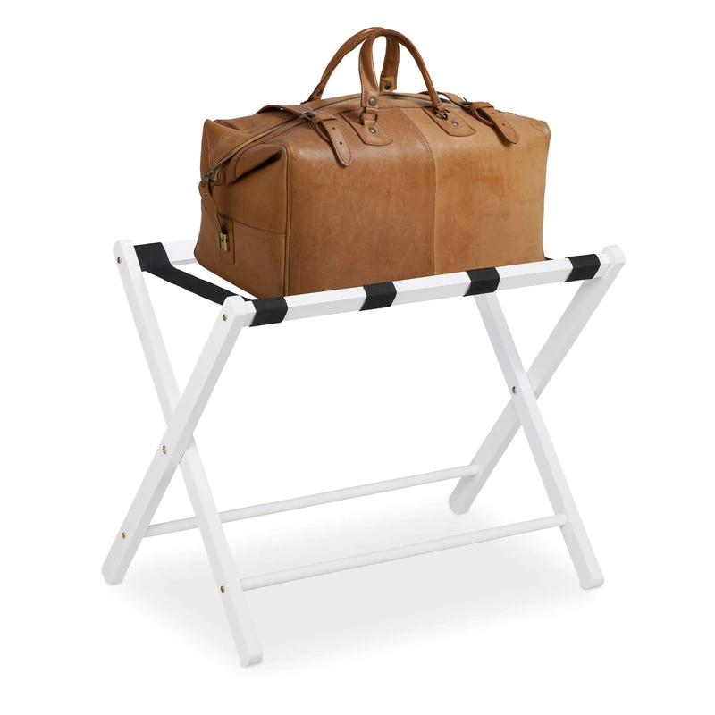 Relaxdays Wooden Luggage Rack, Foldable Suitcase Storage Stand, for Hotels & Travelling, HxWxD: 54.5 x 66 x 44 cm, White, Polyester, 1 piece