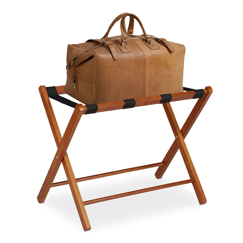 Relaxdays Wooden Luggage Rack, Foldable Suitcase Storage Stand, Hotels & Travelling, HxWxD: 54.5 x 66 x 44 cm, Natural, Polyester
