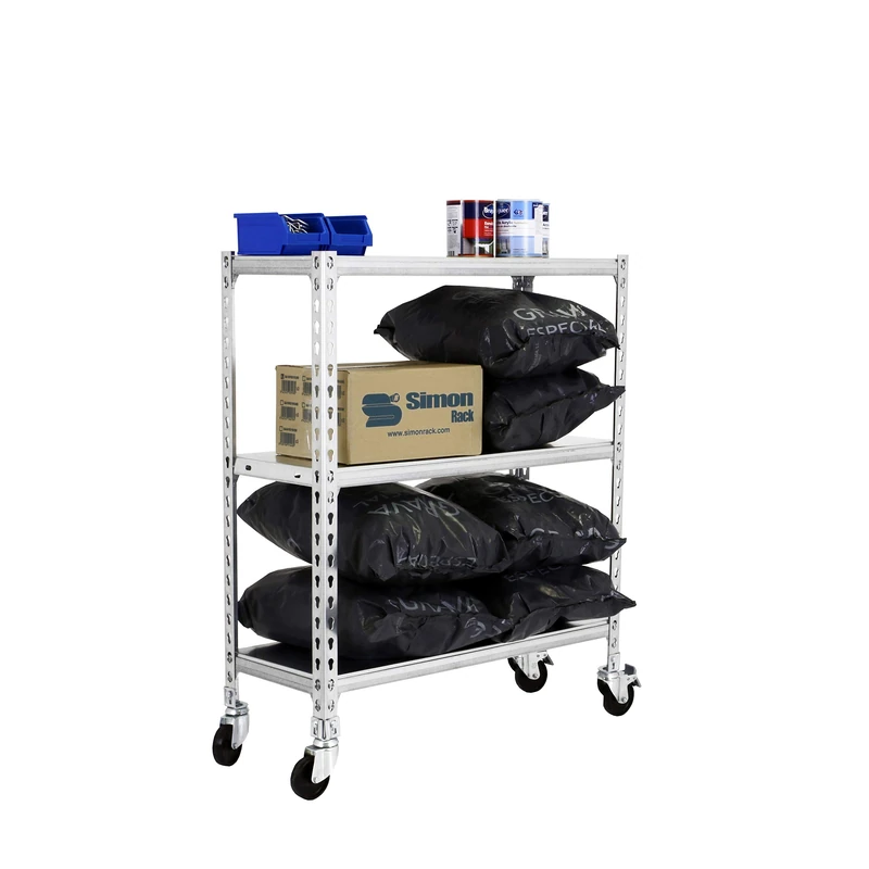 Simon Rack Garage Shelving Units with Wheels 975x1100x400 mm, 3 Tier Steel Rack, 75 kg per Shelf, Galvanised - Simonclick