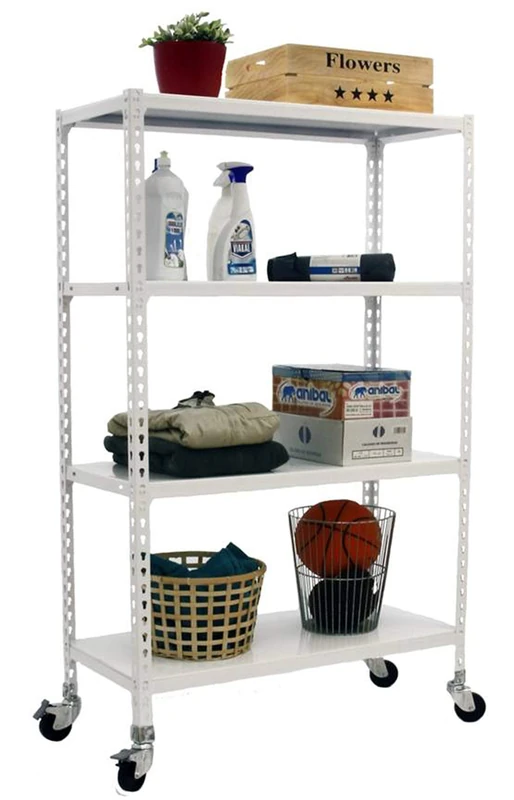 Simon Rack Garage Shelving Units with Wheels 1575x900x300 mm, 4 Tier Steel Rack, 75 kg per Shelf, White - Simonclick