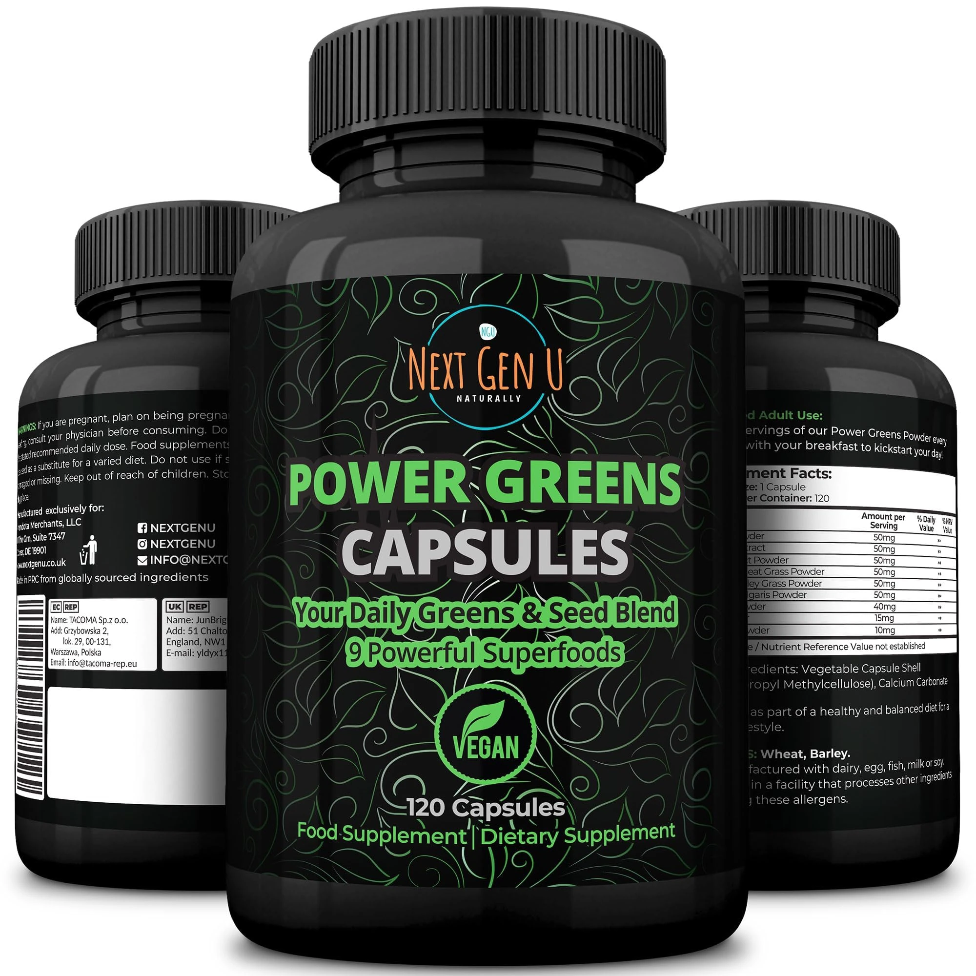 Super Green Capsule 500mg - 120 High Strength Capsules | Plant Based Antioxidant & Immunity Support | Includes Maca,Matcha, Wheatgrass, Acai, Flaxseed