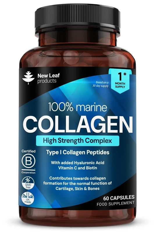 Pure Marine Collagen 100% Marine Collagen Type 1 Hydrolysed Collagen Peptides Enhanced with Hyaluronic Acid & Vitamin C -Essential Amino Acids - Collagen Supplements for Women and Men, 60 Capsules